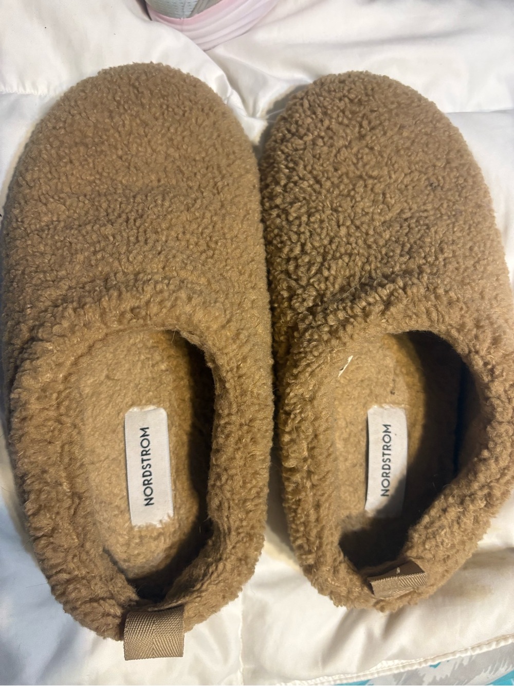 Nordstrom Kids Teddy-Fleece Slip-On Slippers in Camel Brown